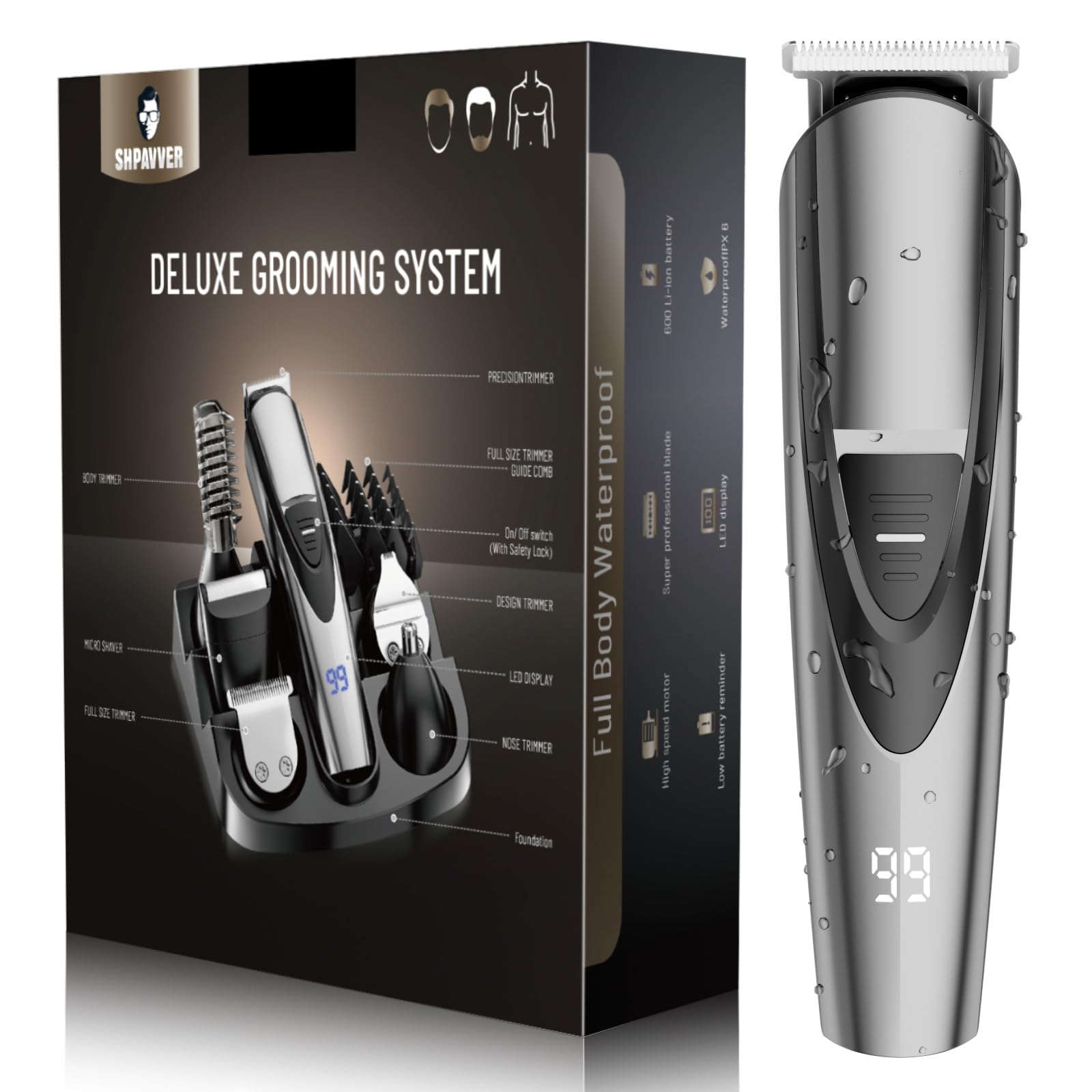 Beard Trimmer for Men, 17-Pc Set Rechargeable Hair Clippers Kit with Safety Lock,Mens Grooming Kit for Hair Beard Body & Nose,Gifts for Men