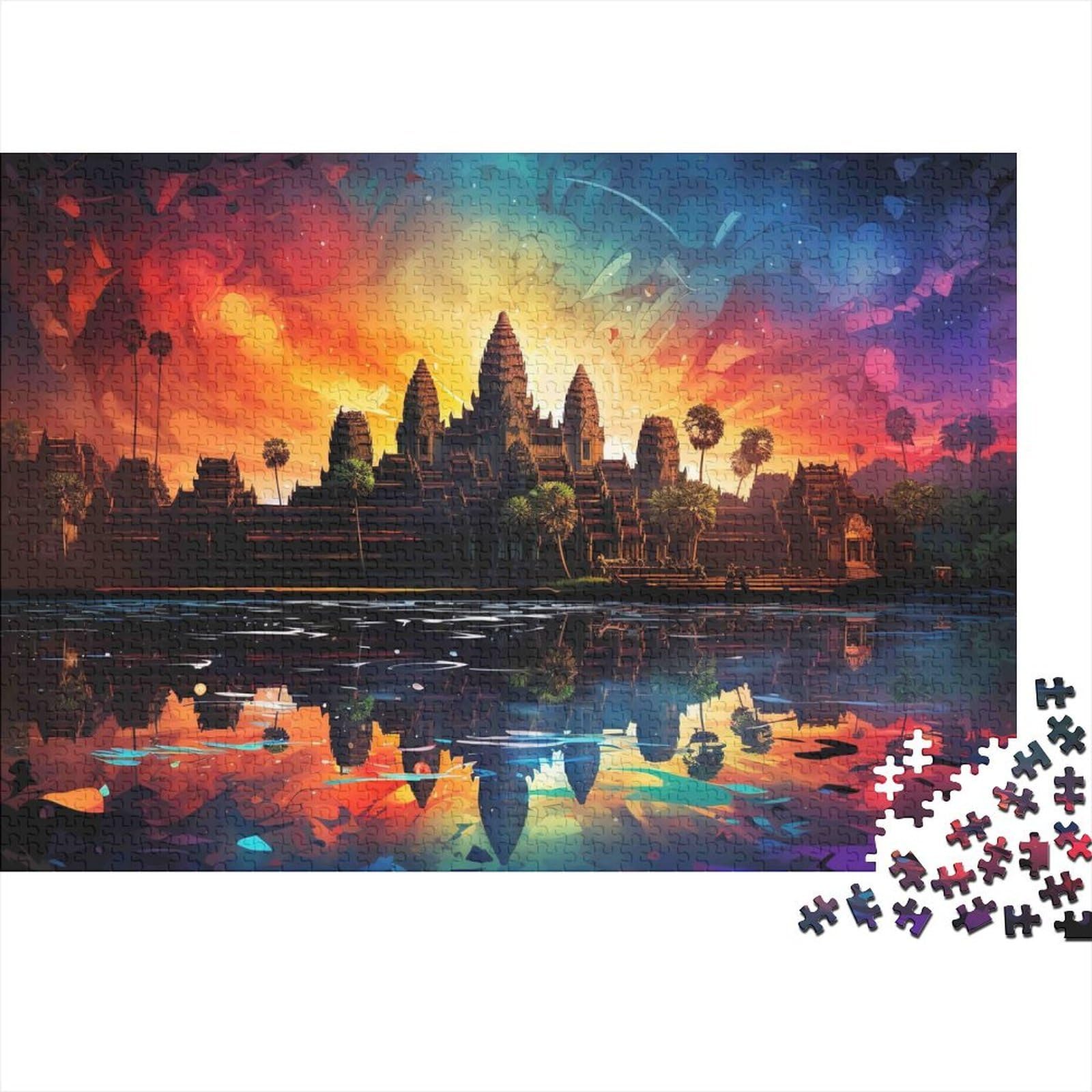 Temple Silhouette Jigsaw Puzzle 1000 Piece Paper Adult Sunsets Puzzle Game Focus Gift 38x26cm/1000pcs
