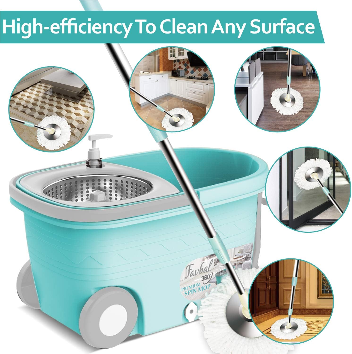 Bеѕt Dеаl 🛒 Spin Mop Bucket Floor Cleaning - Favbal Mop and Bucket with Wringer Set Spinning Mopping Buckets Cleaning Supplies with 6 Replacement Refills,61 Extended Handle for Home Hardwood Floors Tiles