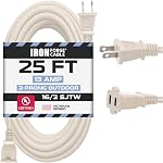 IRON FORGE CABLE 25 Ft Water Resistant 16/2 Outdoor Extension Cord - SJTW Black Long Cable with 2 Prong Polarized Plug 16 AWG 13 Amps