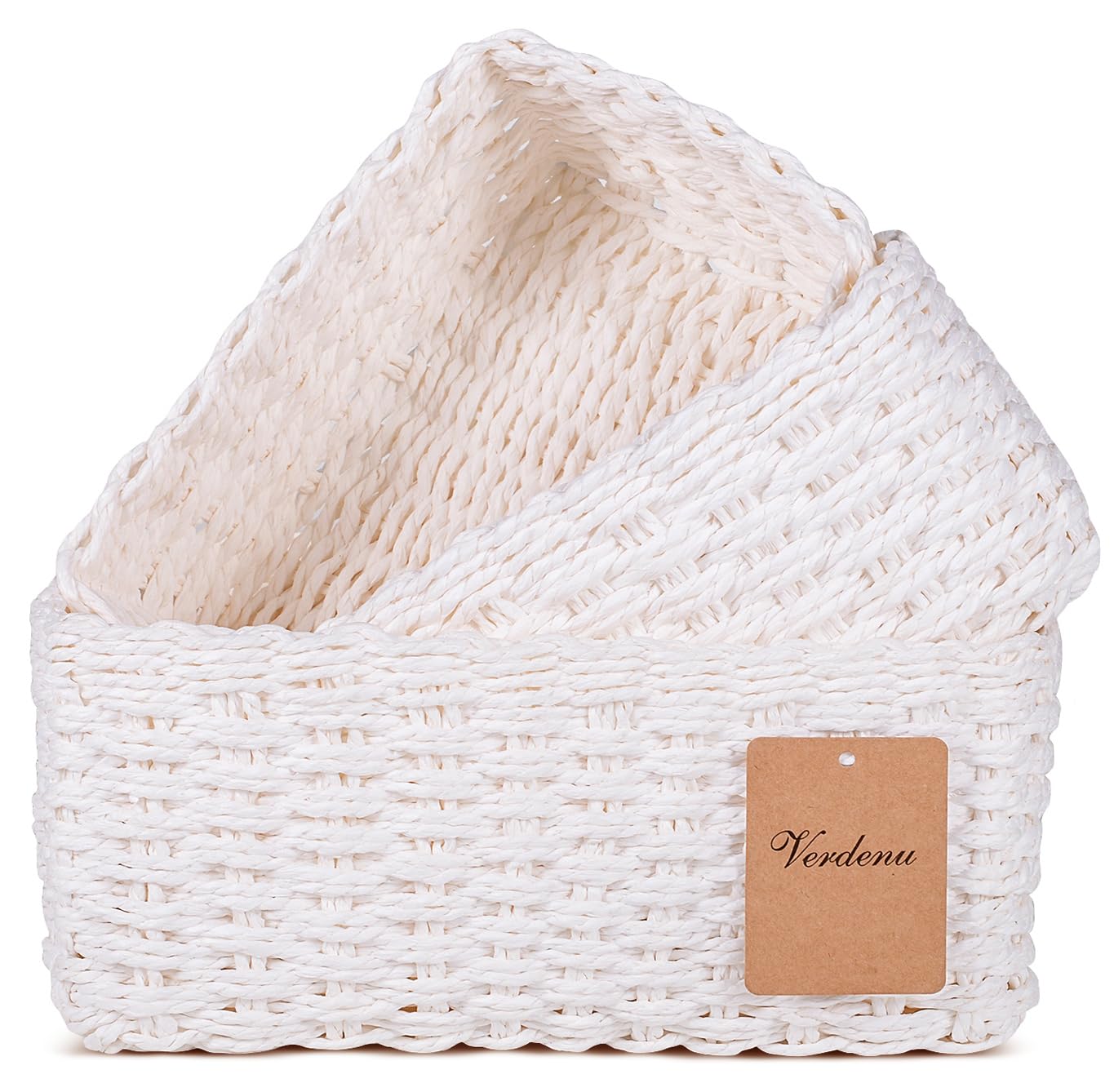 Set 3 Cestini In Corda Di Carta Riciclata - Impilabili, Multiuso Per Bagno, Cucina, Soggiorno, Bianco