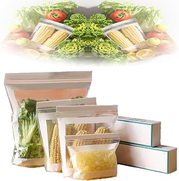 Food Grade Fresh-Keeping Bags, Plastic Produce Bags, Food Storage Bags, Household Separate Storage Bag, Reusable Slider Freezer Bags Refrigerator Storage for Fruit Vegetable Kitchen Long 15pcs