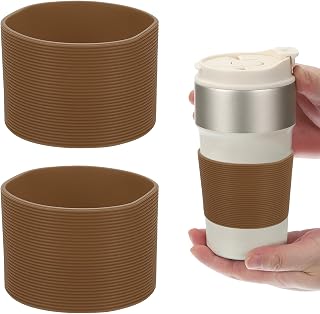 sourcing map 2 fundas de silicona para botellas de agua, protector de taza de silicona, funda protectora antideslizante, accesorio inferior para botellas de agua de acero inoxidable, color marrón