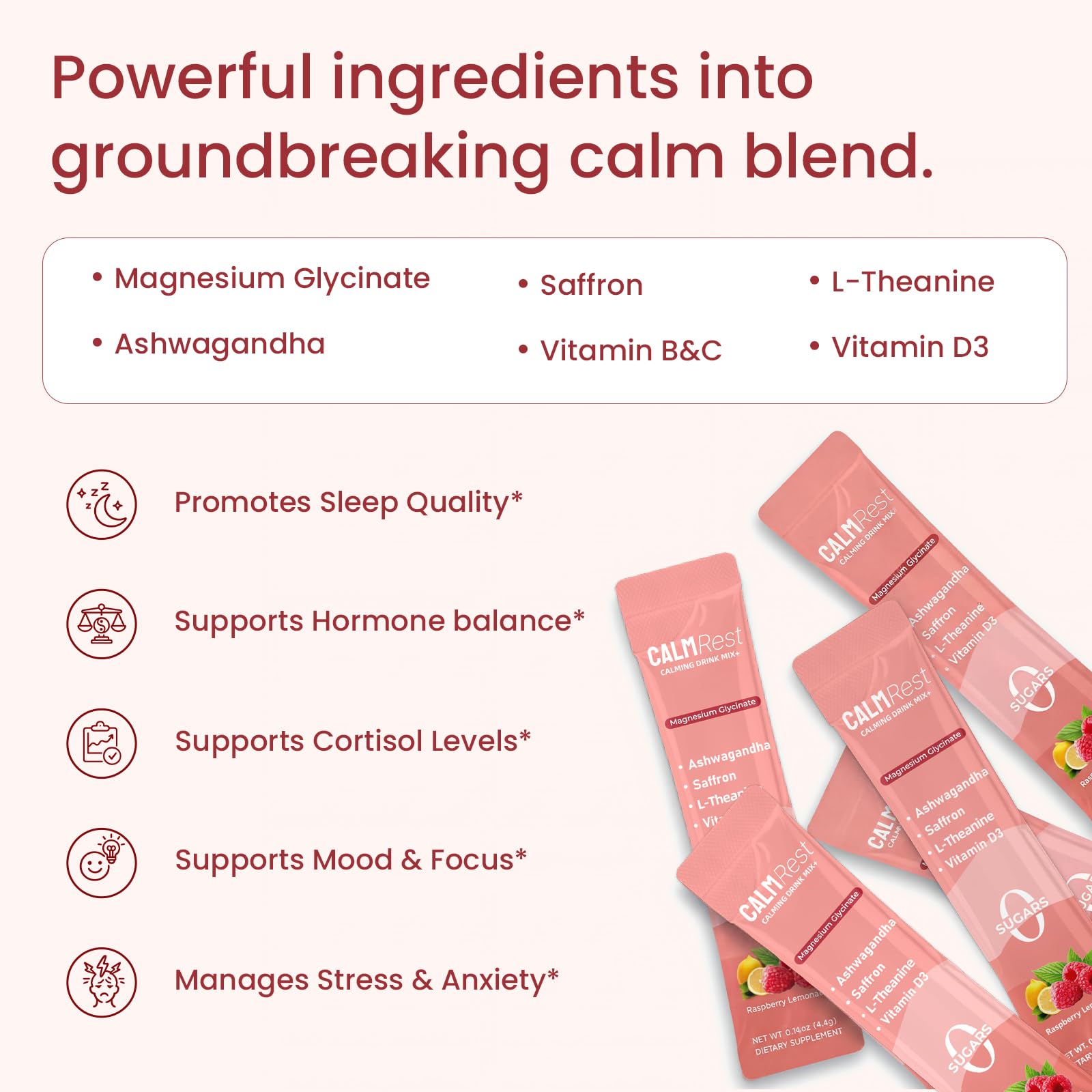 Calm Magnesium Powder Cortisol Supplement for Women, Hormone Balance Support* for Sleep & Relax Supports, No Sugar, Raspberry Lemonade,15Ct — Amazon image 3