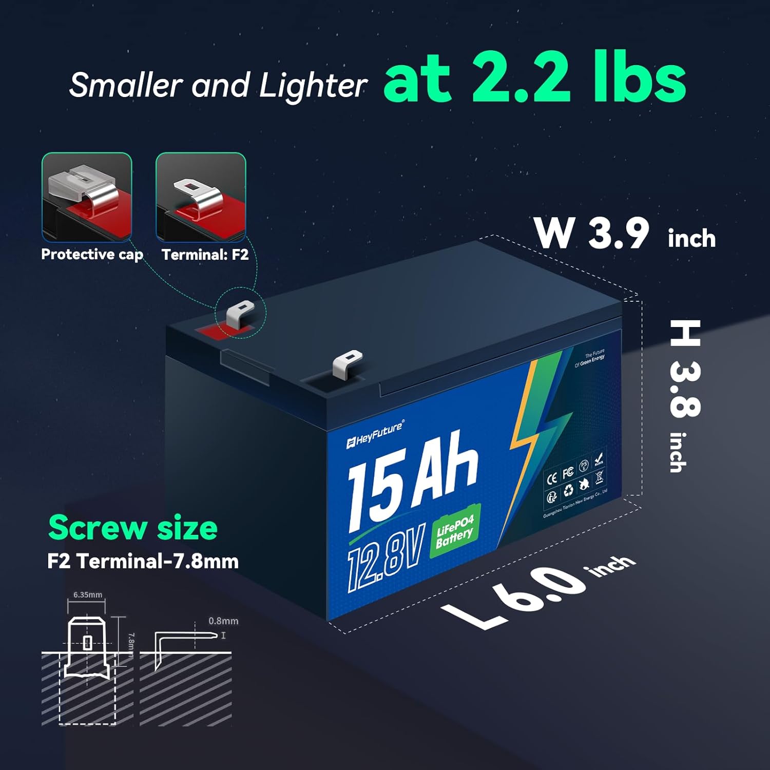 12V 15Ah LiFePO4 Battery for Power Wheels Ride On Toys Upgrade Kit, 12 Volt Lithium Battery with 20A BMS, 2000+ Deep Cycle Replacement for Kids Car, Toy Car, Kids Jeep, Fish Finder, Kayak