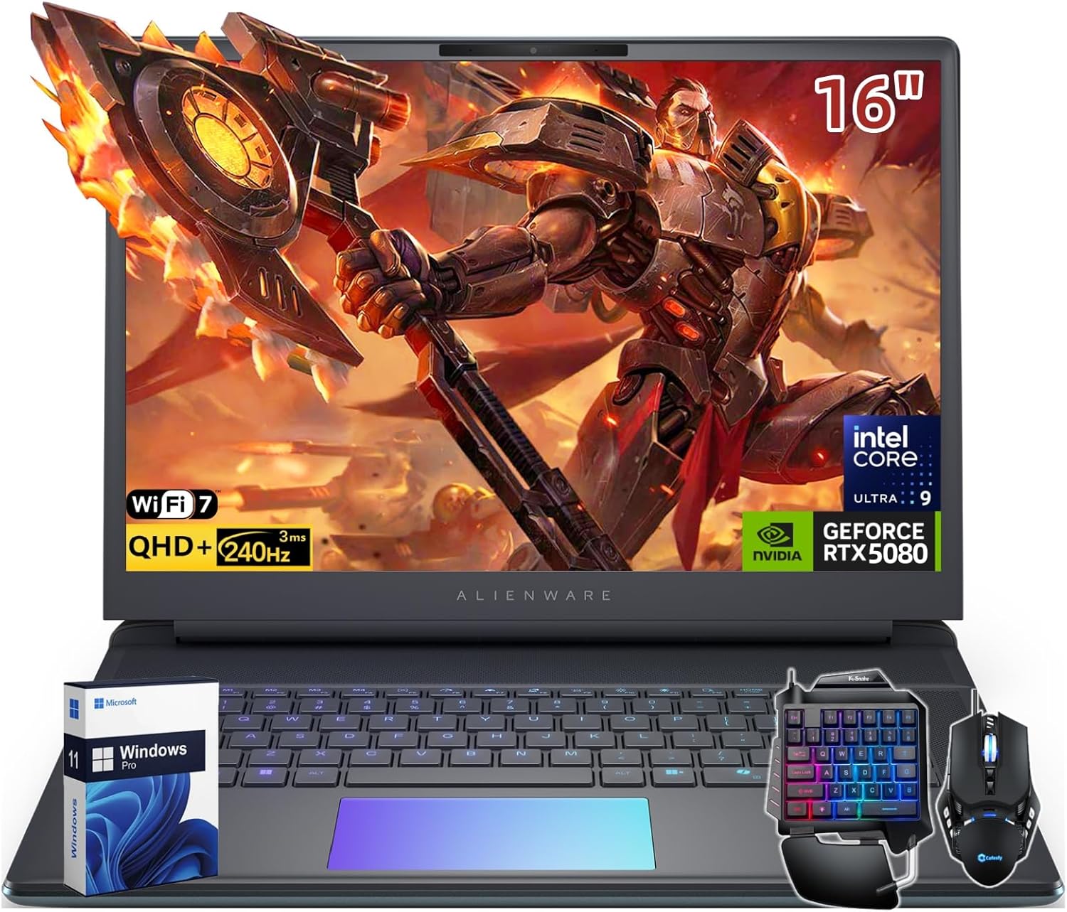 Alienware 16 Area-51 Gaming Laptop, NVIDIA RTX 5080 16GB GDDR7, 16″ QHD+ 240Hz Display, Intel Ultra 9 275HX(Beats i9), 4K Camera, WiFi 7, BT 5.4, 64 GB DDR5, 2 TB SSD, Windows 11 Pro, Accessories