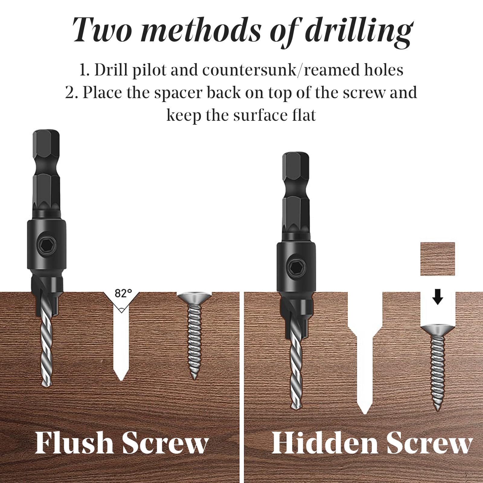 5Pcs Countersink Drill Bit Set - 1/4inch Hex Shank Quick Change Bits for #5#6#8#10#12 Screws with L-Wrench - Image 4