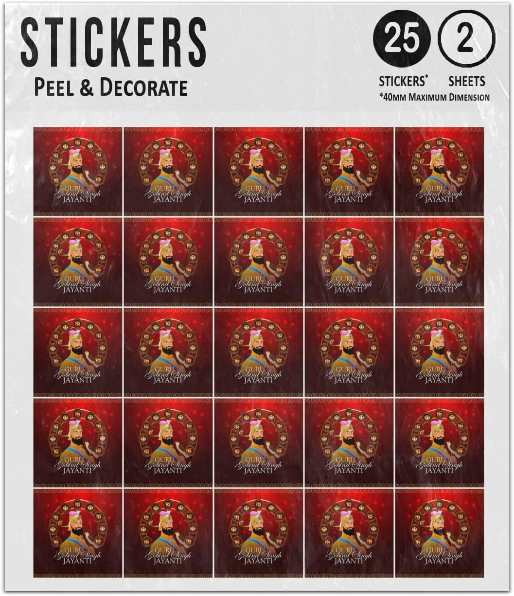 Imprintable Dasam Guru Sikh Guru Gobind Singh Jayanti Celebration Sticker Sheets Twin Pack 40mm