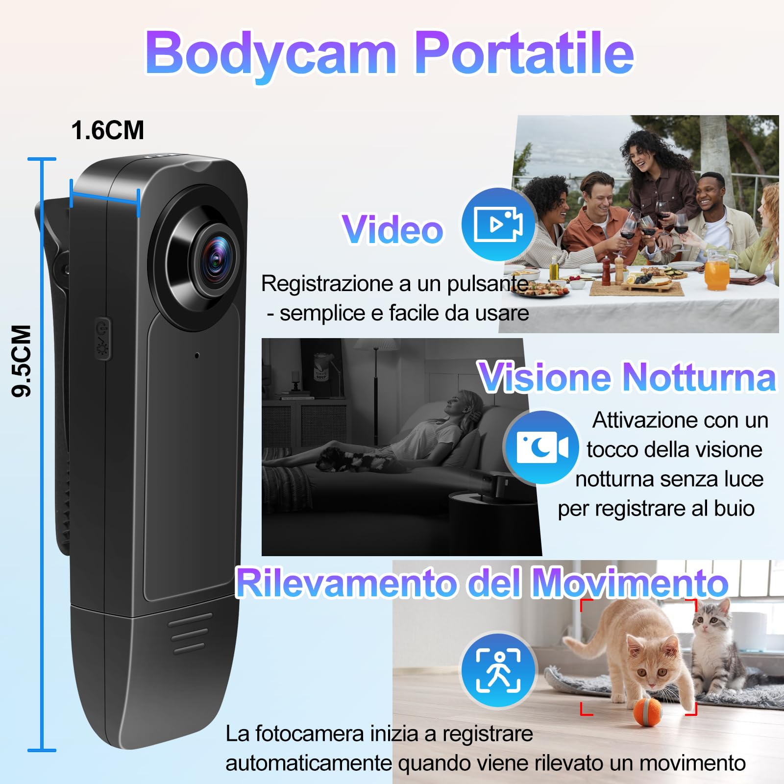 TANGMI Telecamera Spia Portatile, 7 Ore di Utilizzo a Mani Libere Videocamera Invisibile, Visione Notturna & 1080P HD Grandangolo 140° Body Cam Polizia per Registrazione Video e Scatto Foto