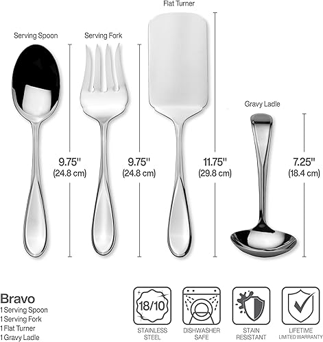 Miniatura 32 de Mikasa Gold Accent Harmony - Juego de cubiertos para 12, 65 piezas de cubiertos de acero inoxidable 18/10 con asas doradas y utensilios de servir