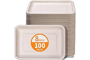 Rectangular Paper Plates: 100 Pack of 8-Inch Bend-Resistant Disposable Food Trays for Convenient Dining