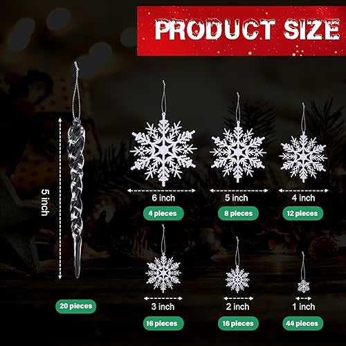 Miniatura 2 de Qunclay Juego de 72 adornos de copos de nieve de plástico blanco para Navidad, carámbanos acrílicos, adornos de Navidad, 6 tamaños, copos de nieve,