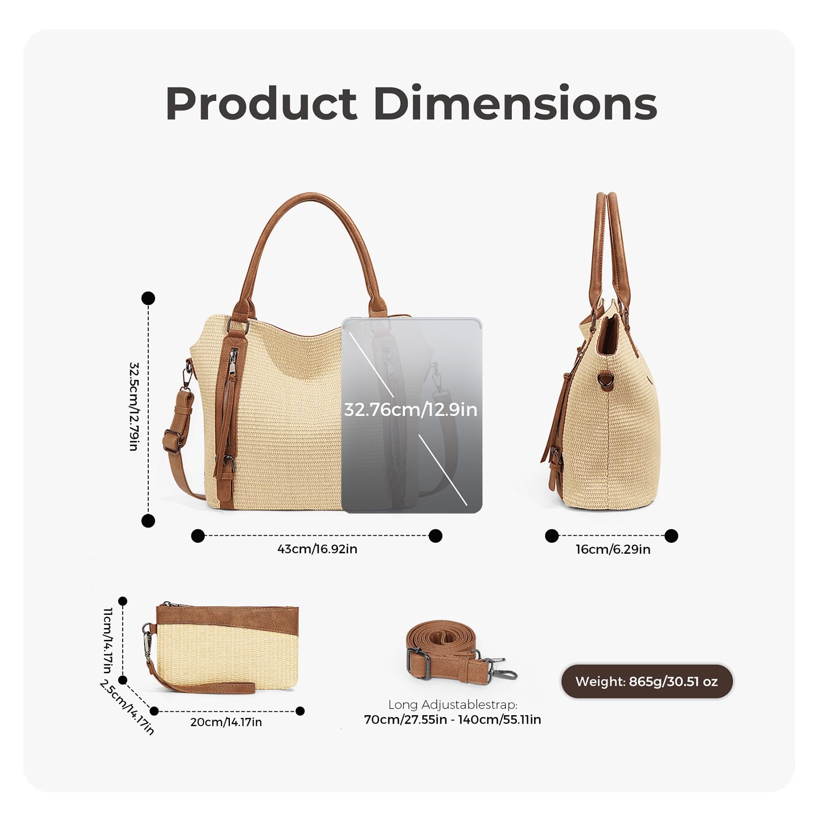 Borsa in paglia intrecciata con tracolla regolabile e tasche multiple Elegante borsa a tracolla intrecciata per donna Borsa a tracolla per uso quotidiano