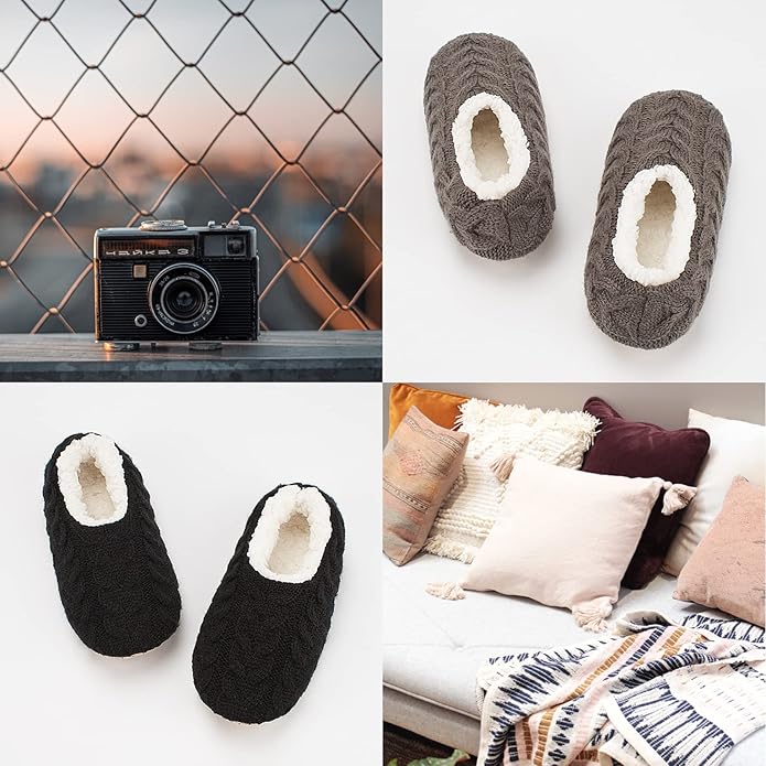 Cozylook 2 Pares Pantuflas Mujer Suela Suave Antideslizantes Forro Sherpa miniatura 8