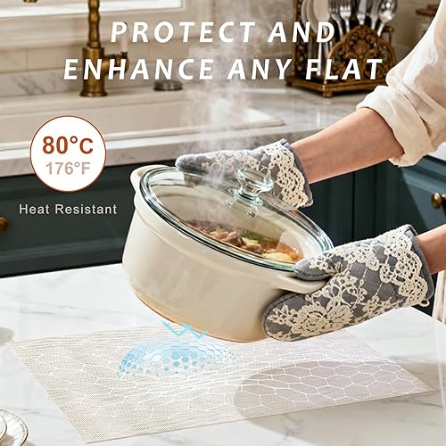 Miniatura 5 de Pinkpum Juego de 4 manteles individuales a rayas beige, resistentes al calor, antideslizantes, para mesa de comedor, lavables, duraderos, tejido de