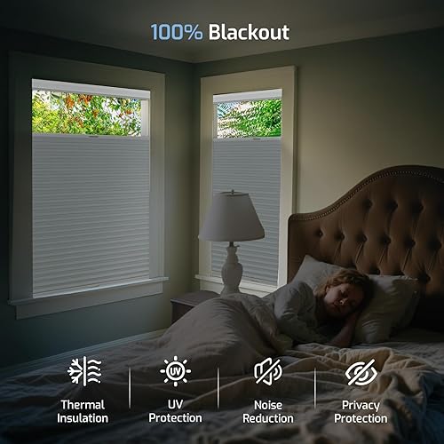 Miniatura 6 de Grandekor Persianas celulares sin cordón para ventanas de interior, textura blanca opaca, tamaño personalizado, persianas de panal fáciles de