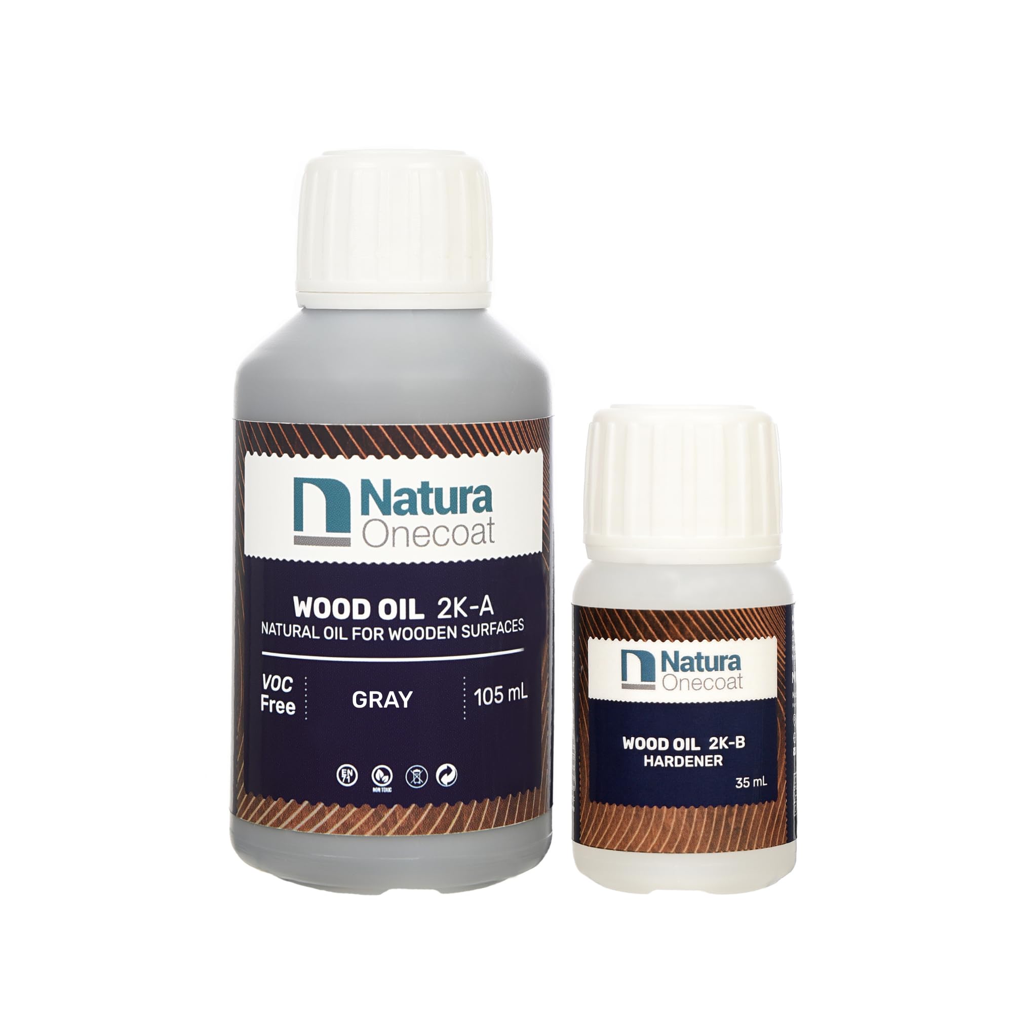 2 Component Wood Stain Oil, 140 mL, Gray, Easy to Apply, Very Low Odor, Linseed Oil, Interior Furniture & Flooring, Dries Fast, VOC/Solvent Free, Durable Hardwax Oil