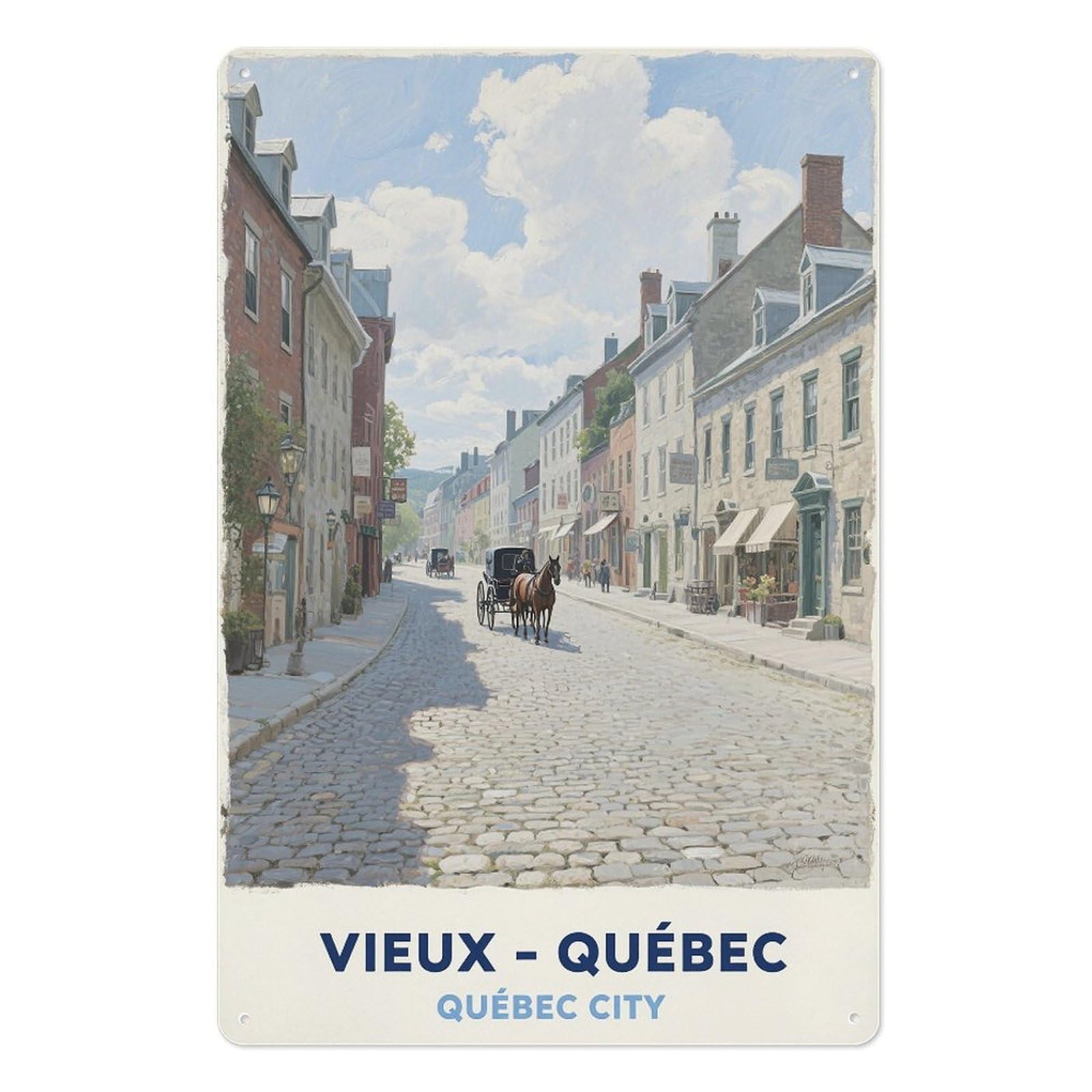 Vieux Quebec Quebec City Retro Design Tin Paintings Vintage Tin Sign 08x12inch(20x30cm) Wall Art for Home Office Bedroom Living Room Cafes Wall Decor