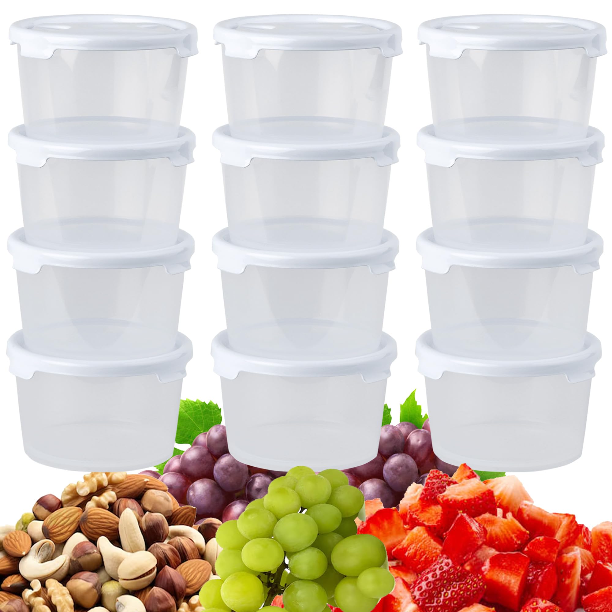 STORM TRADING GROUP Round 300ml Stackable Plastic Food Container Boxes With Lids BPA Free Strong Reusable, Leakproof, Dishwasher & Microwave Safe Meal Prep Box (12)