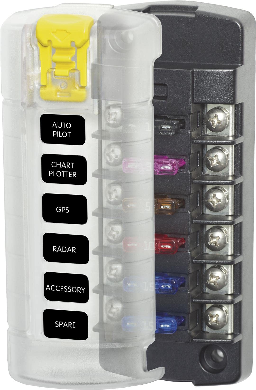 Blue Sea Systems 5035 ST Blade Fuse Block - Six Independent Circuits with Cover, 100 Amps