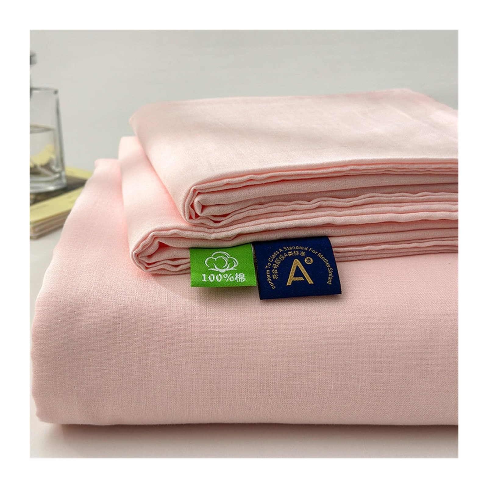 GBHMJU 100% Cotton Double Gauze Flat Sheet A Class Easy Care Top Sheet(Pink A,200x230cm+48x74cm x2)