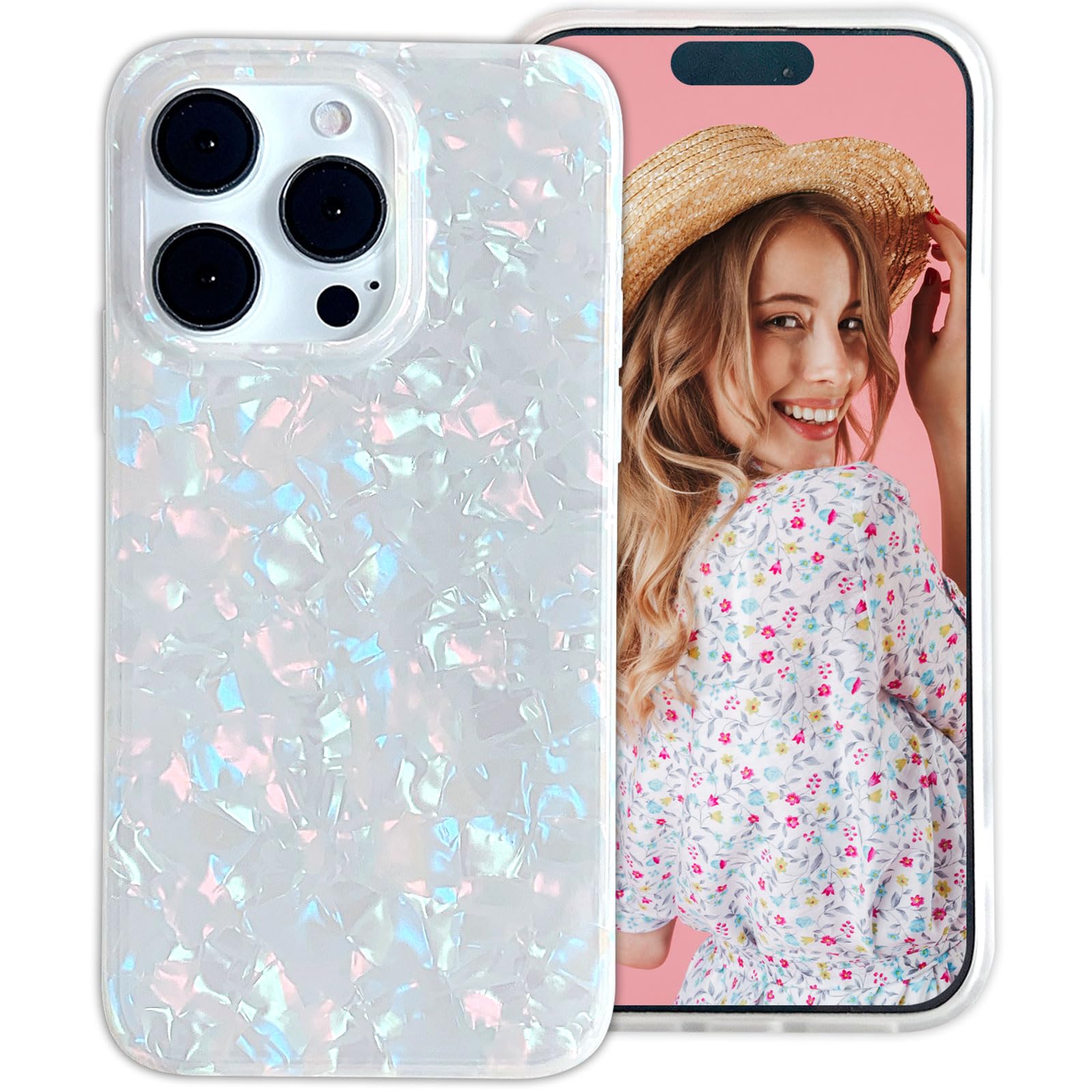 YeLoveHaw for iPhone 15 Pro Case for Women Girls, Glitter Pearly-Lustre Shell Slices Pattern Phone Case [ Soft, Slim, Full-Around Protective] Compatible with iPhone 15Pro 2023 6.1'' (Colorful)