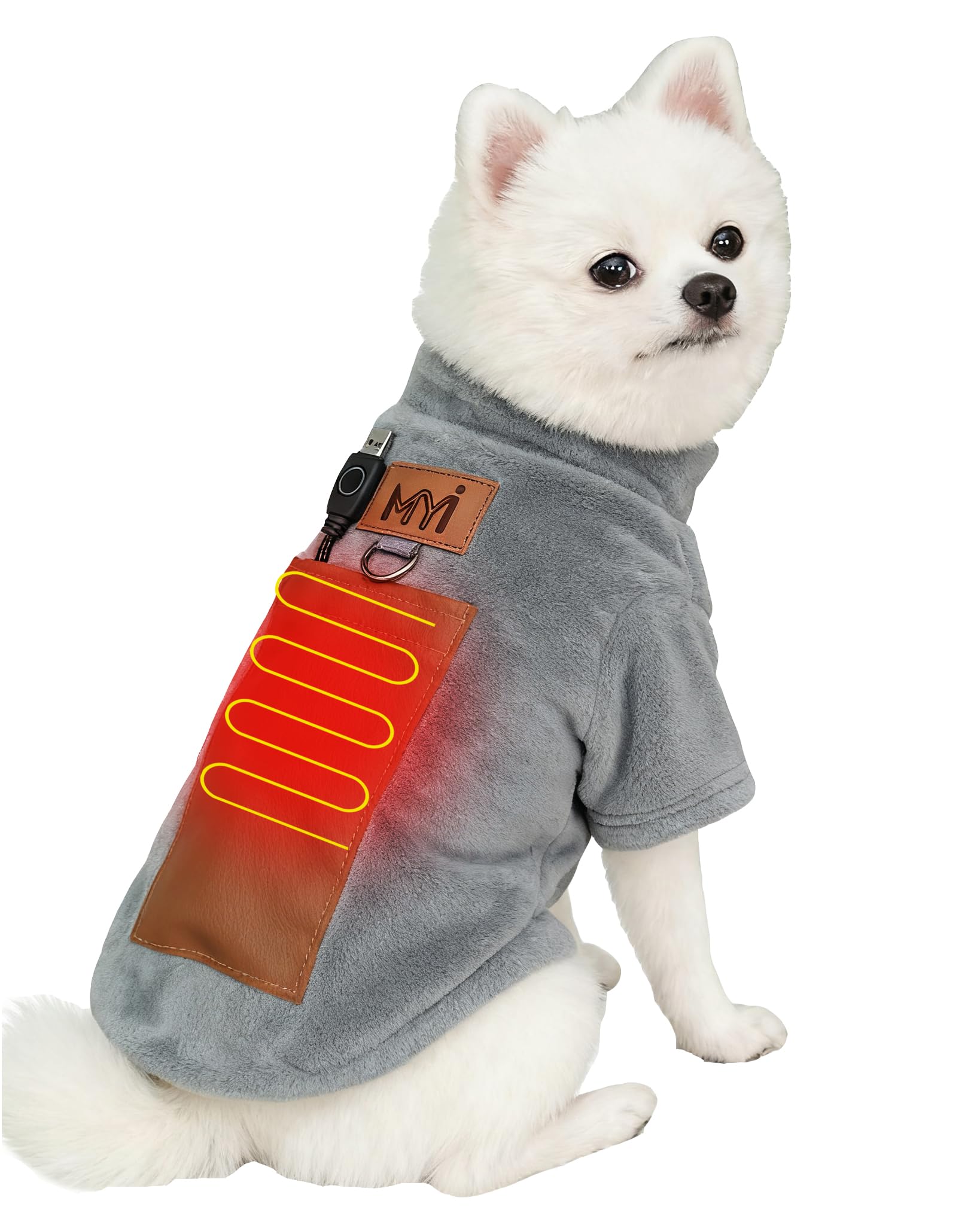 MYI Manteau chaud d'hiver pour chiens de petite taille et moyenne et grande taille Veste froide à l'extérieur/à l'intérieur - Gris-L (piles non incluses)