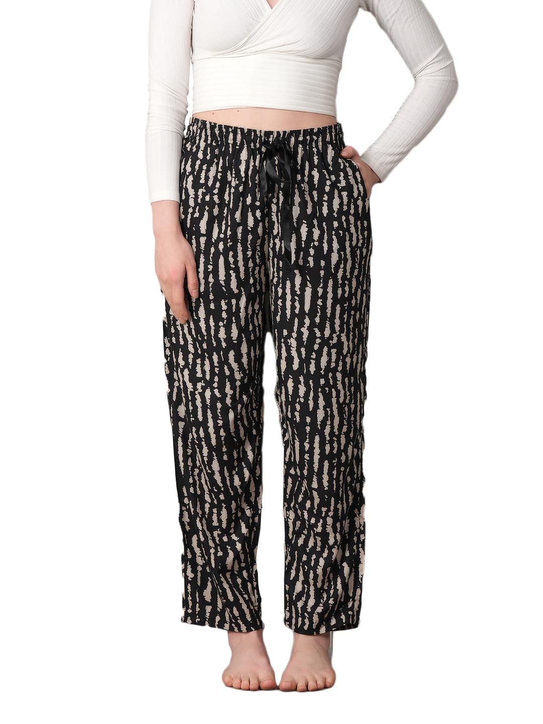 Women’s Pure Cotton Woven Pyjama | Mid Rise Relaxed Fit Elasticated Drawstring Waistband & Side Pocket | Comfortable Lounge, Sleepwear & Casual Bottom Wear(PY-88535BLACK)-picture-55