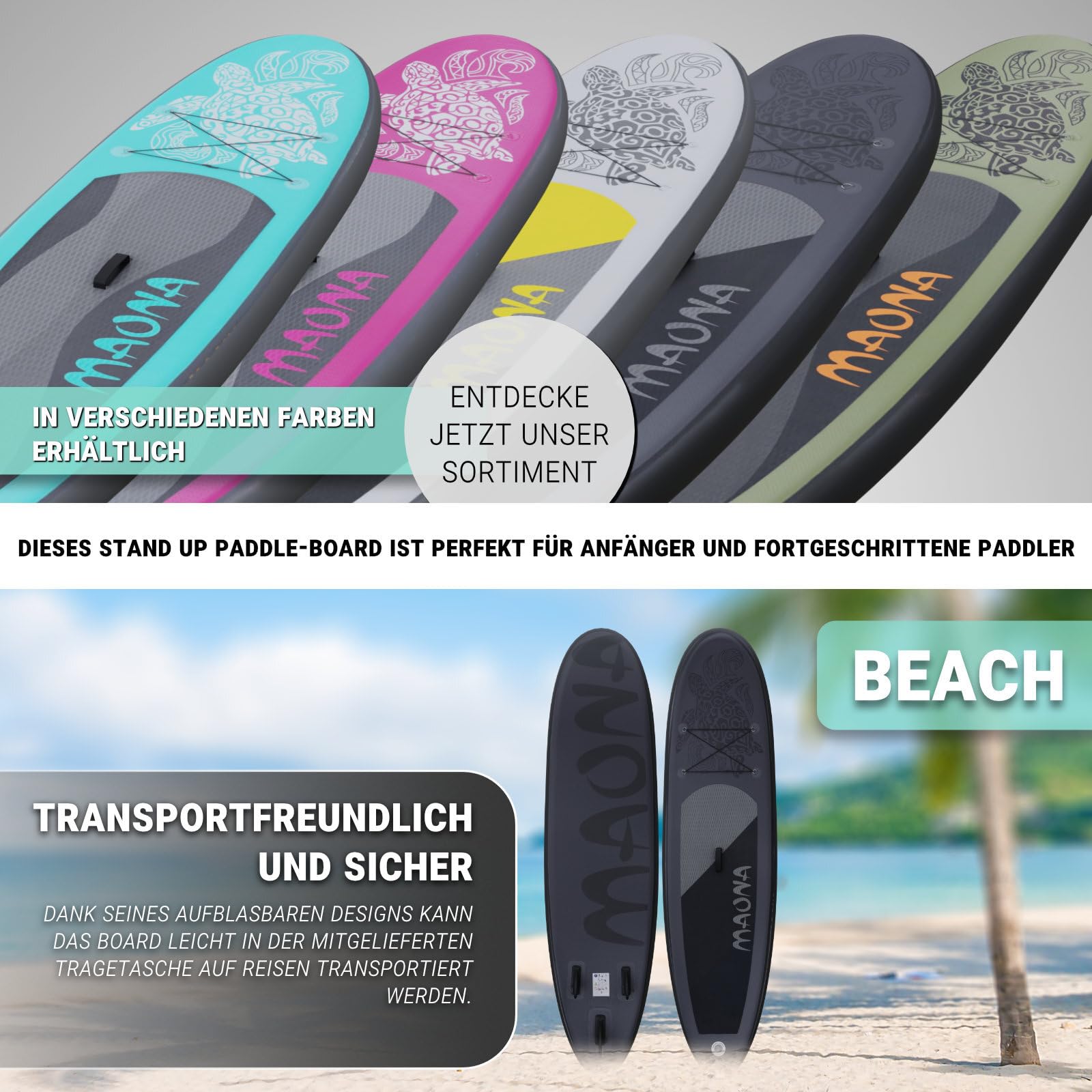 Stand Up Paddle-Board | SUP Board | 308 cm lang | Komplettset Alu-Paddel | Luftpumpe | Tragetasche | 120 kg Tragkraft