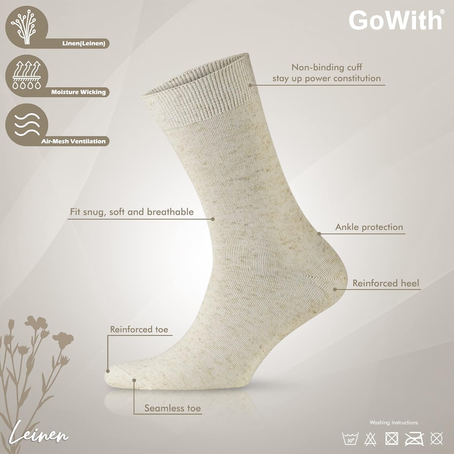GoWith Unisex Linen-Cotton Blend Thin Crew Socks, Seamless Moisture Wicking Lightweight Casual Dress Socks for Men and Women - Image 3