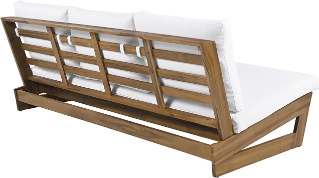 Christopher Knight Home Wicos Modern Acacia Wood Outdoor Sofa with Cushion, Wood Patio Sofa Chair Armless Design, Garden Backyard Outdoor Lounge Sofa Couch with Water-Resistant Cushion, Teak+White