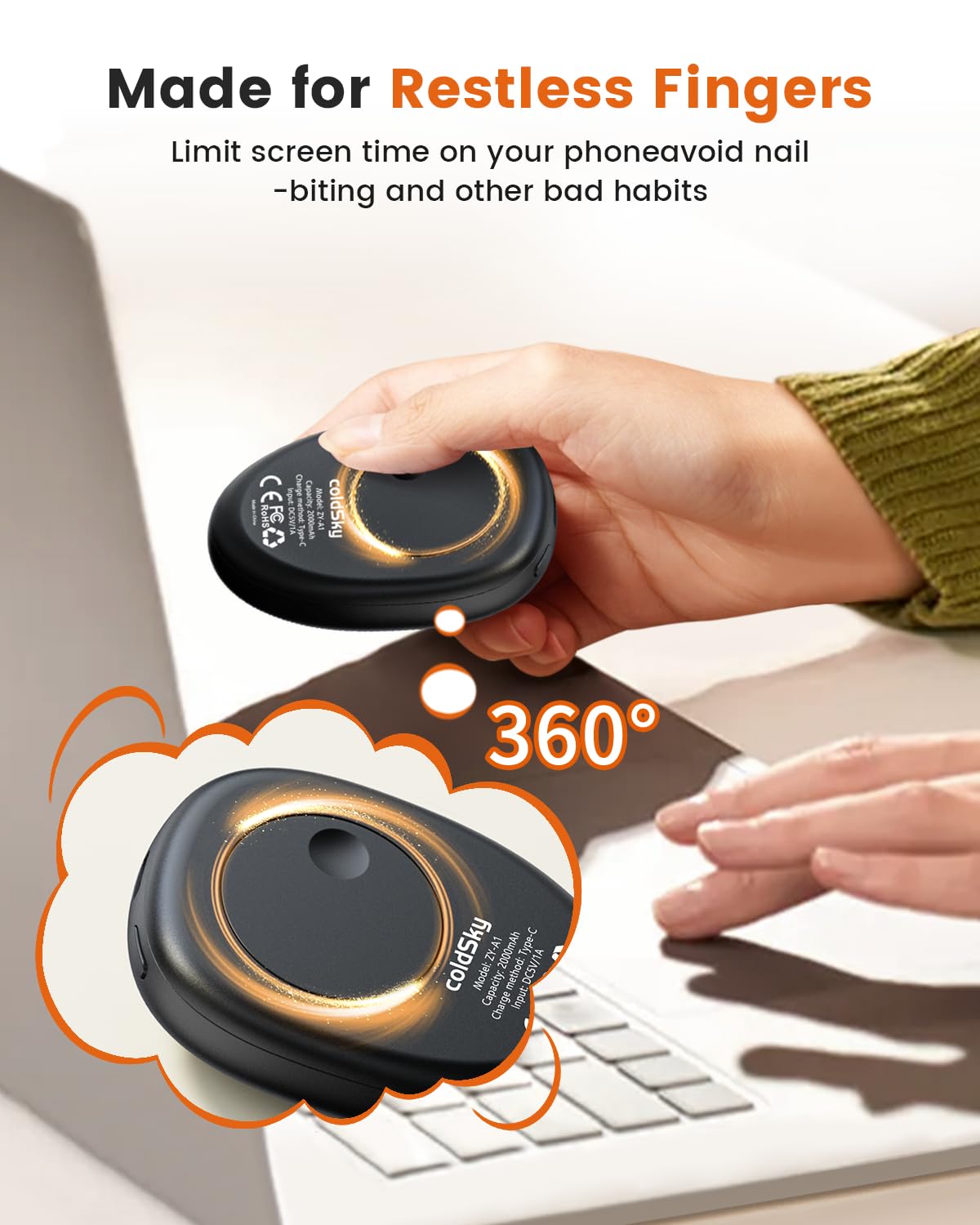 Hand Warmers Rechargeable 2 Pack, AI Temperature Control Electric Handwarmers, Stone Shape Portable Pocket Heater, Great Gift for Christmas Hunting, Golf, Camping Black