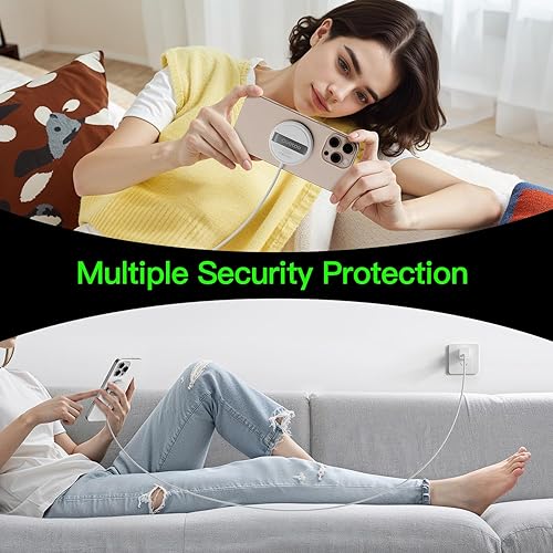 Miniatura 5 de Apple 2025 Paquete de 2 cargadores Mag-Safe de 15 W, cargador inalámbrico magnético de 4 pies con bloque de carga rápida de 20 W, compatible con
