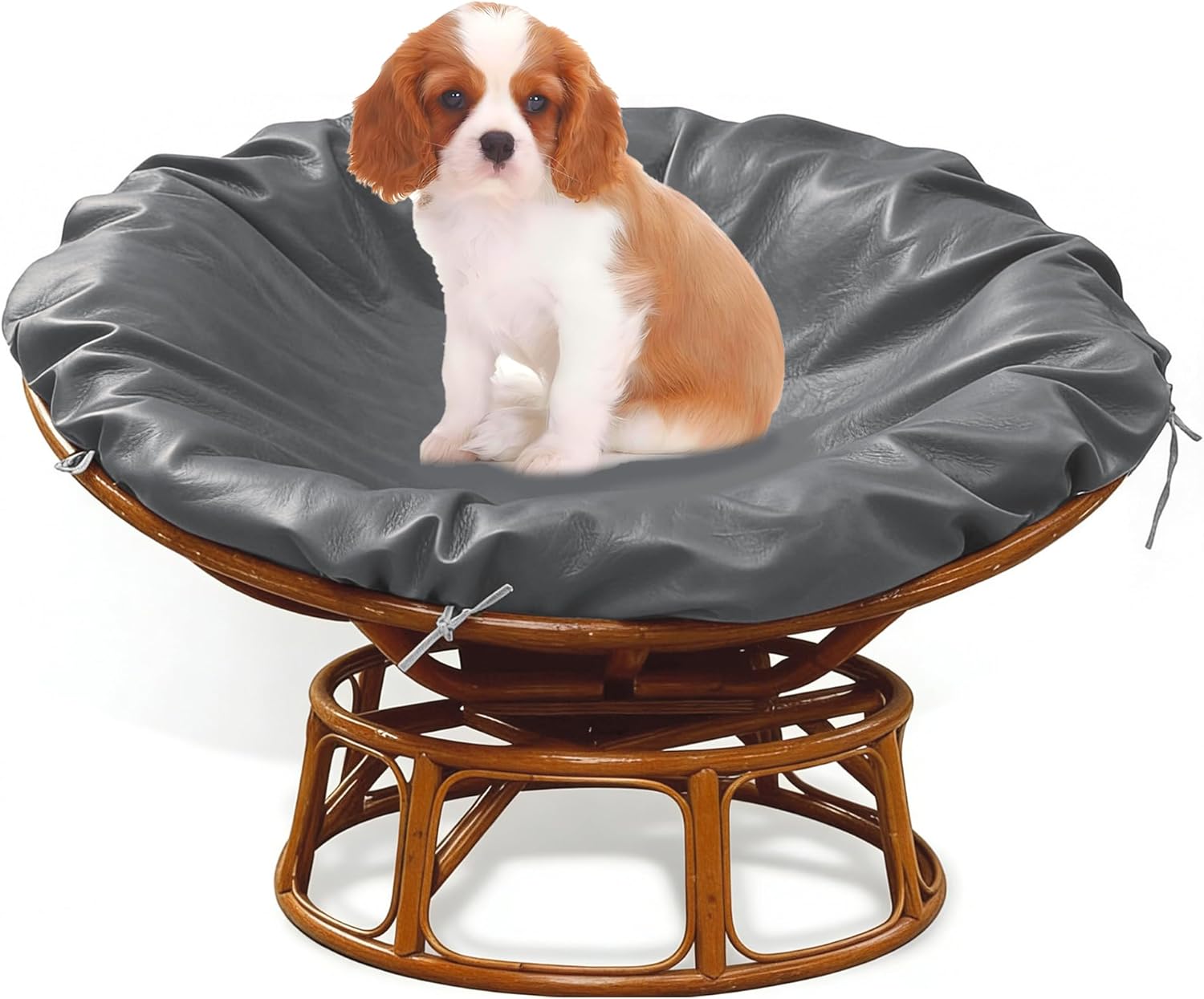 Pet Friendly Papasan Cushion Cover, Waterproof & Scratch-Resistant Faux Leather, 55Inch Papasan Chair Cushion Cover for Indoor Outdoor Use, Easy Clean for Dogs & Cats (Charcoal Grey, 50in)