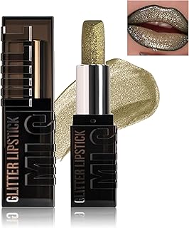 Lápiz labial metálico brillante con purpurina...