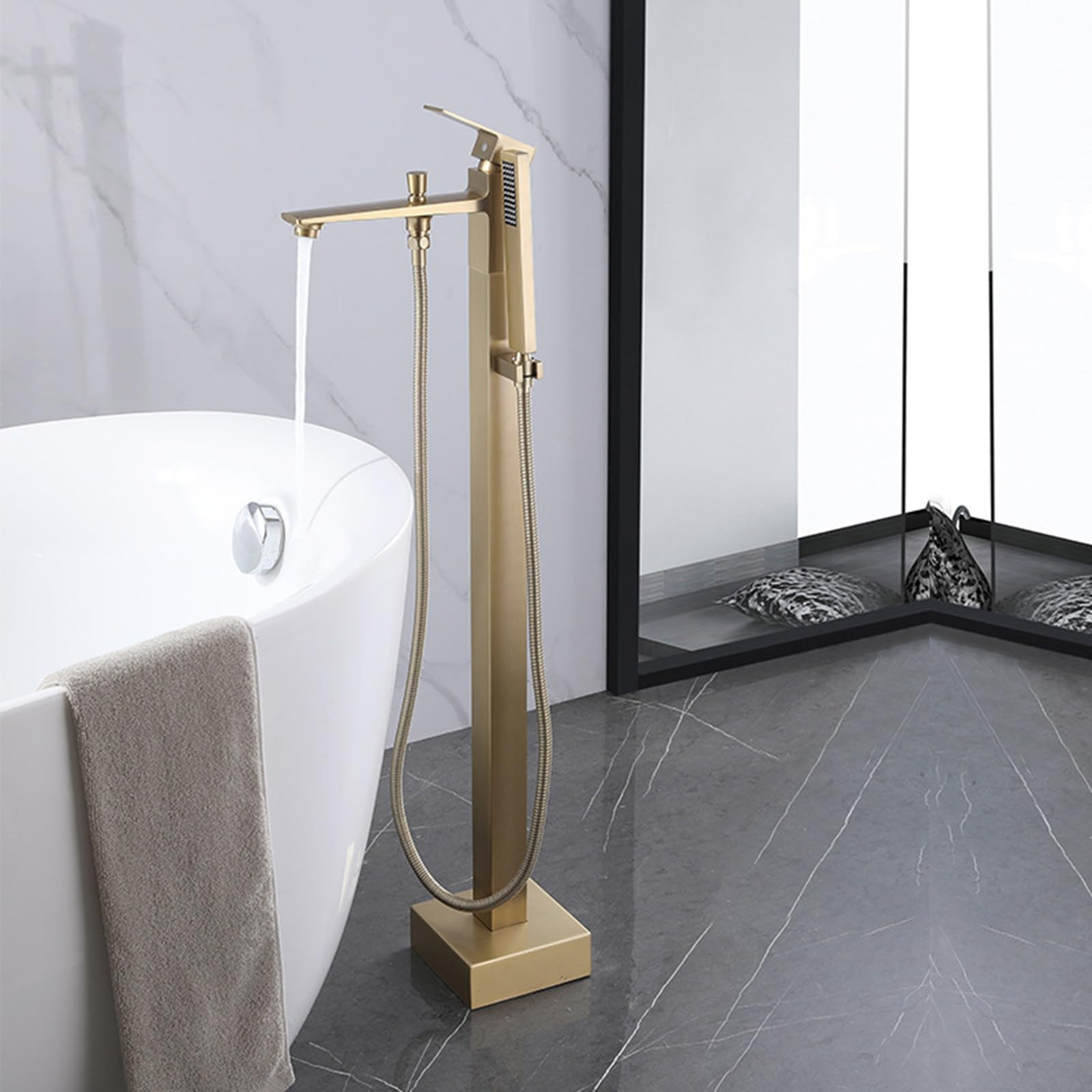 Mitigeur baignoire sur pied luxueux or brossé à poignée unique