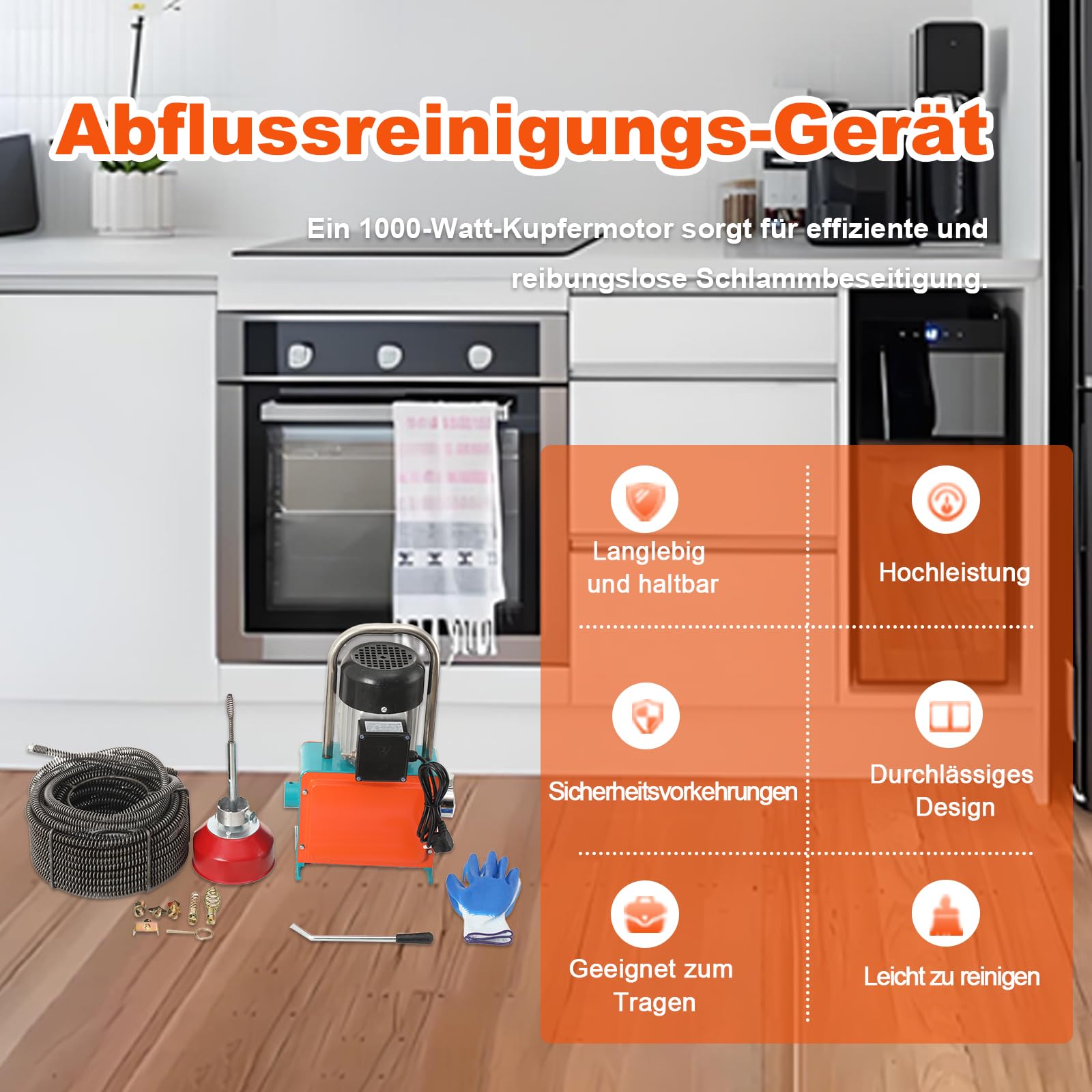 Rohrreinigungsmaschine Elektrische Rohrreinigungsspirale 20m 1000W | Rohrreinigungsgerät Kanalreinigungsmaschine mit 39.4ft Feder Rohrreiniger Satz für Rohr-Durchmesser 20mm-150mm