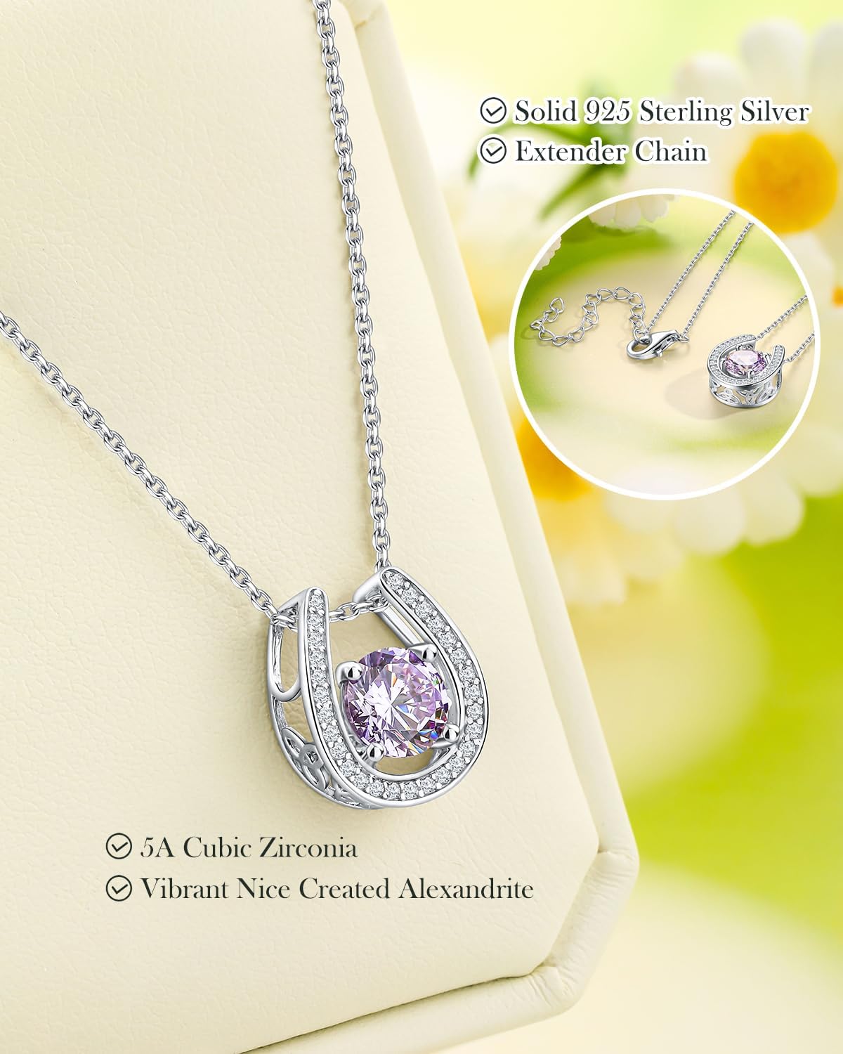 Sterling Silver Birthstone Horseshoe Necklace for Women Good Luck Pendant Necklace Jewelry for Birthday Wedding(with Gift Box) - Image 3