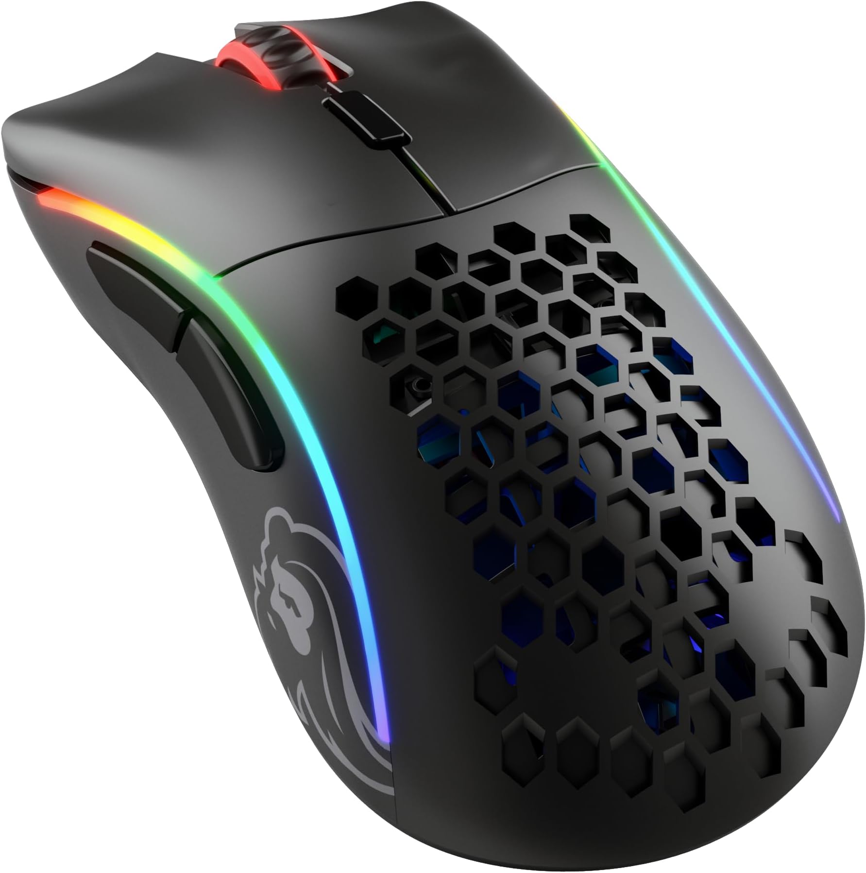 Glorious Gaming Model D- (Pequeño) Wireless Ratón Gaming inalámbrico - 67 g superligero, diseño Colmena, RGB, ergonómico, sin Lag 2,4 GHz inalámbrico, hasta 71 Horas de batería - Negro Mate