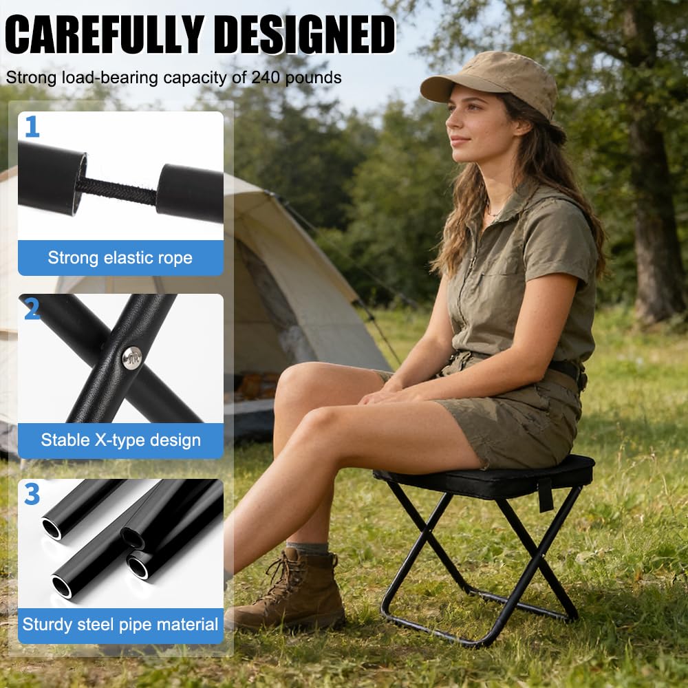 2 Stück Tragbarer Campinghocker Klappbar,33 x26.5 x31cm Camping Hocker,Leichter Angelhocker,Tragbarer Klapphocker mit Aufbewahrungsbeutel,für Angeln,Wandern,Garten,Grill,Strand