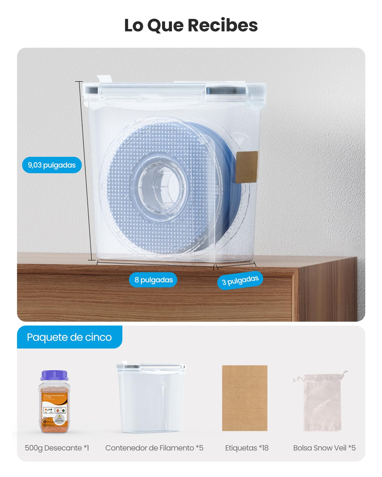 YOOPAI Caja de almacenamiento de filamentos, paquete de 5 recipientes de filamento para sellado y protección de impresión 3D, caja de almacenamiento portátil con desecantes y etiqueta para el hogar y