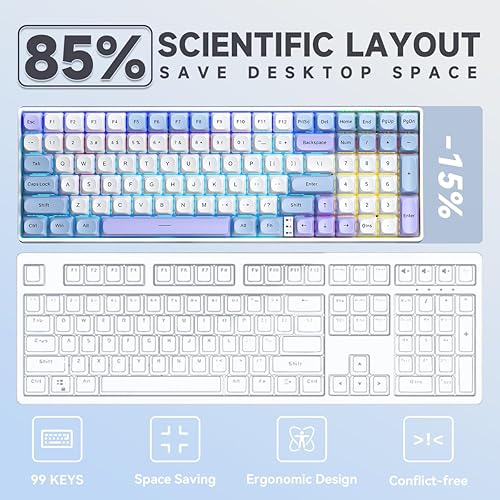 Miniatura 3 de Aula S100 Pro Wireless Gaming Keyboard, Tri-Mode Connection (Bluetooth2.4GHzUSB-C), RGB Backlit Mechanical Keyboard with Number Pad, Customizable