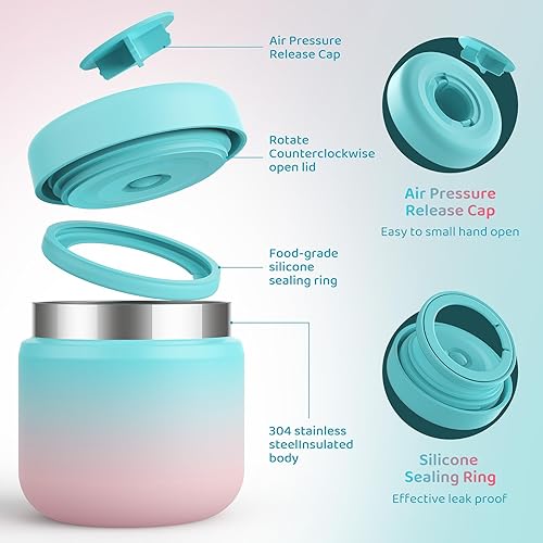Miniatura 2 de TIME4DEALS Tarro de comida aislado al vacío, recipientes aislados de boca ancha para niños de comida caliente, a prueba de fugas, sopa térmica,