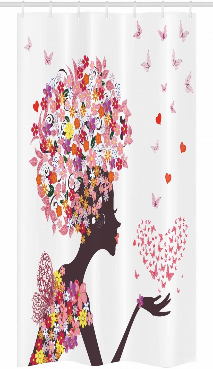 Ambesonne Butterflies Stall Shower Curtain, Girl a Heart of Enjoying Blossoms Summertime Fantasy Happy Animal Print, Fabric Bathroom Decor Set with Hooks, 36" W x 72" L, White Pale Rose Purple