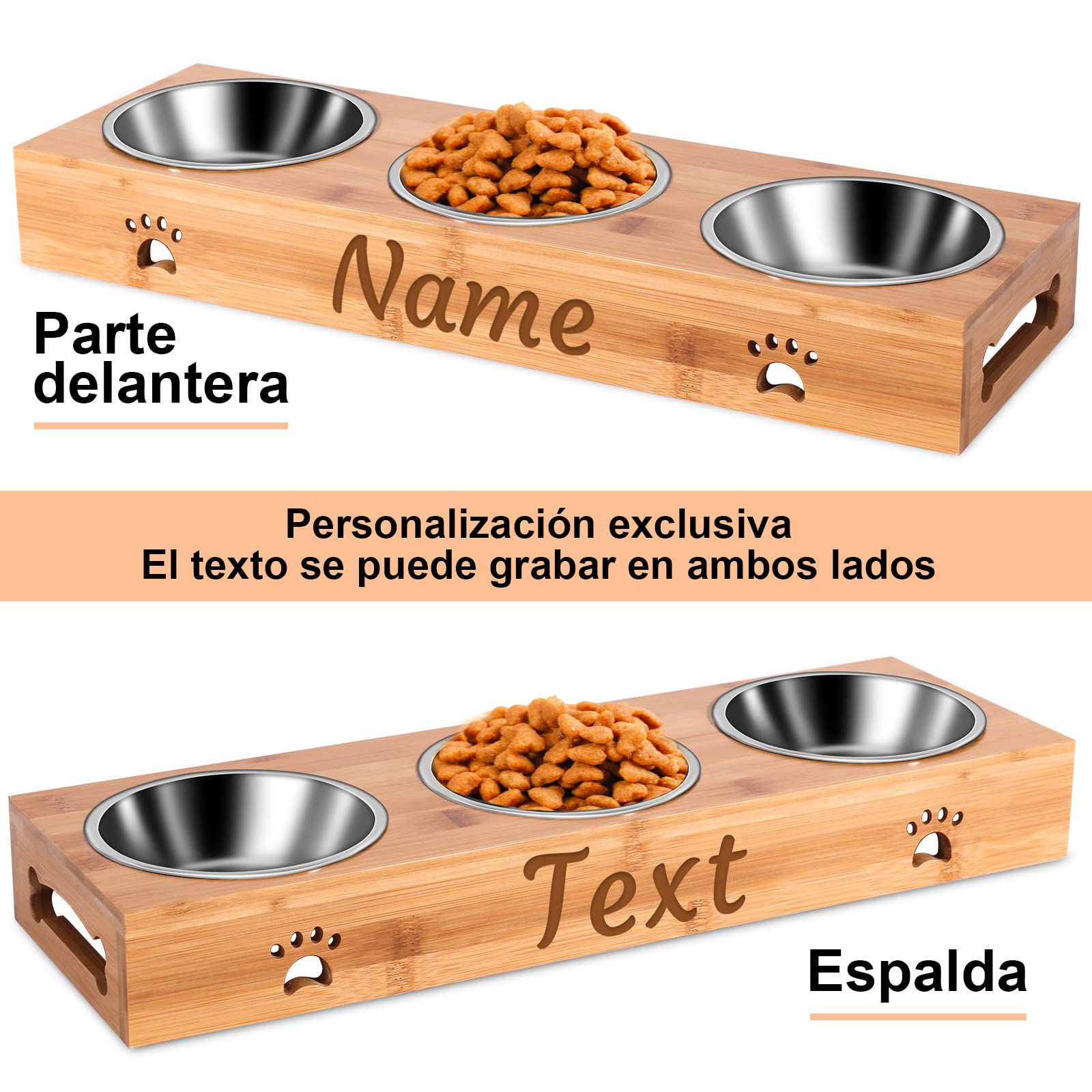 OXYEFEI Comedero Perro Pequeño, Comedero Perro Personalizado Nombre con Base de Bambú Antideslizante - para Mascotas Pequeñas Gatos y perro/400ml (3 Cuenco)