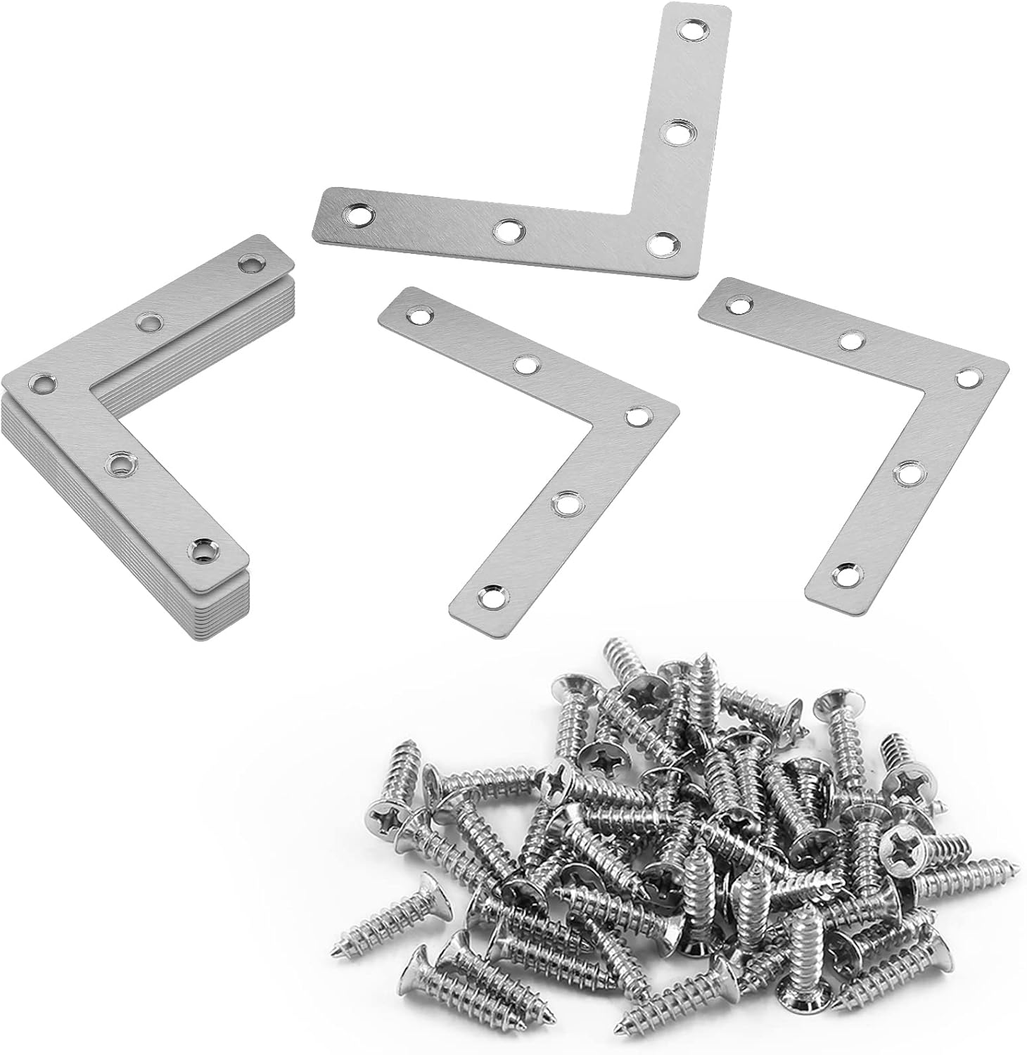 20 Pcs Flat Corner Brace ,1.57 x 1.57 inch/40 x 40 mm Heavy Duty L Right Angle Bracket Flat Straight Mending Plate,Flat L Bracket for Frame, Shelves, Fence , Furniture & Cabinet.