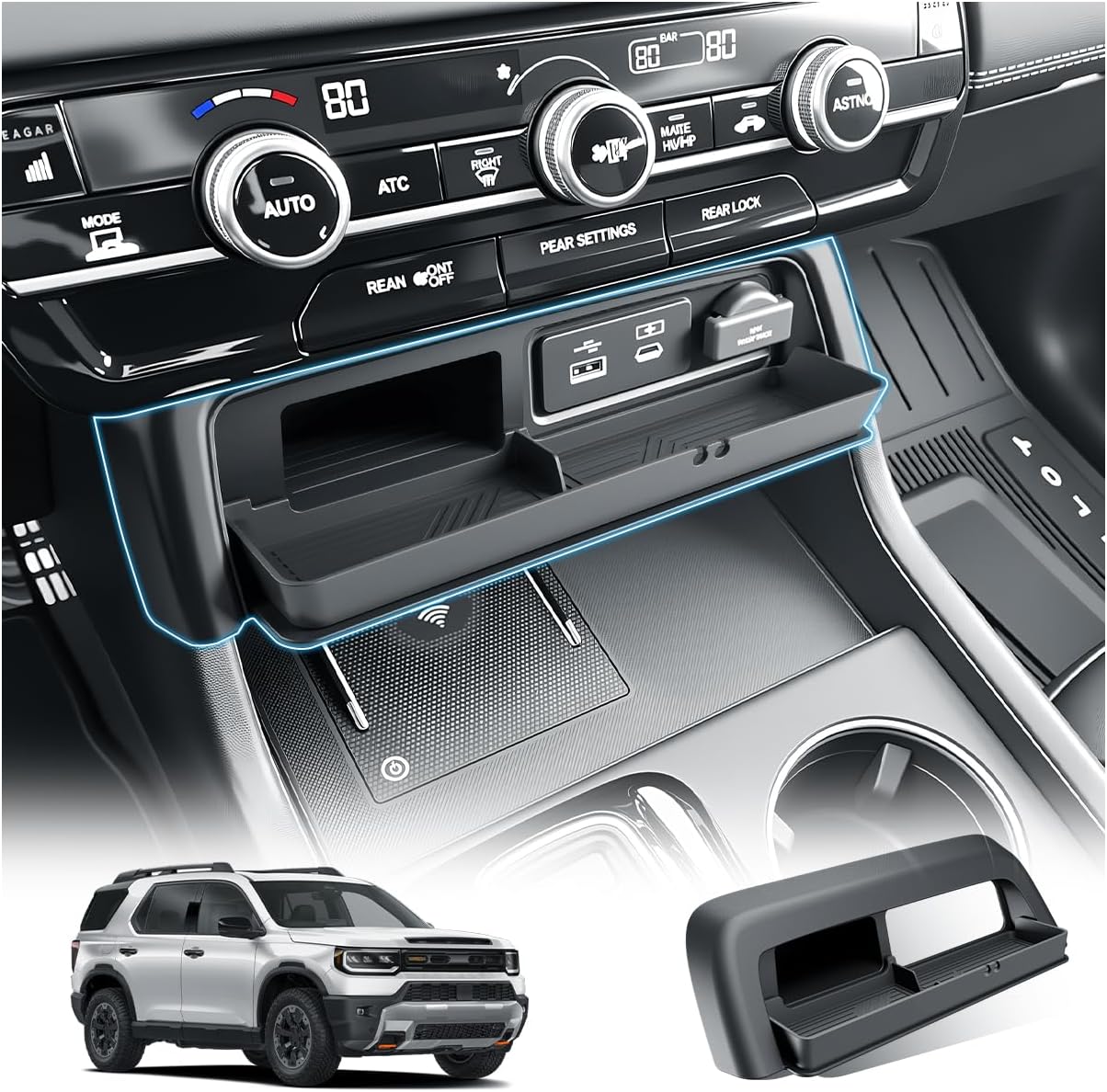 BIBIBO for New 2026 Honda Pilot Center Console Storage Drawer Tray 2026 Honda Pilot Console Organizer Under Navi Cubicle Extra Storage Box Drawer Silicone 2026 Honda Pilot Accessories