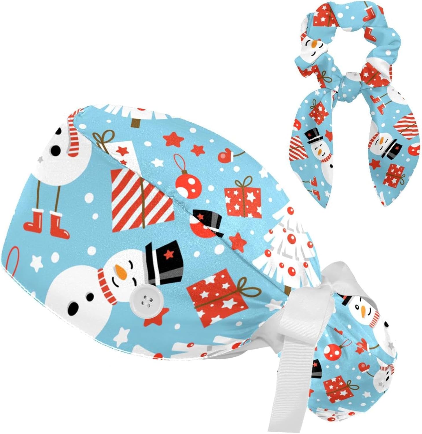 Women’s Working Cap with Button and Ribbon Tie, Long Hair with Hair Band Christmas Reindeer Wear Scarf Pin