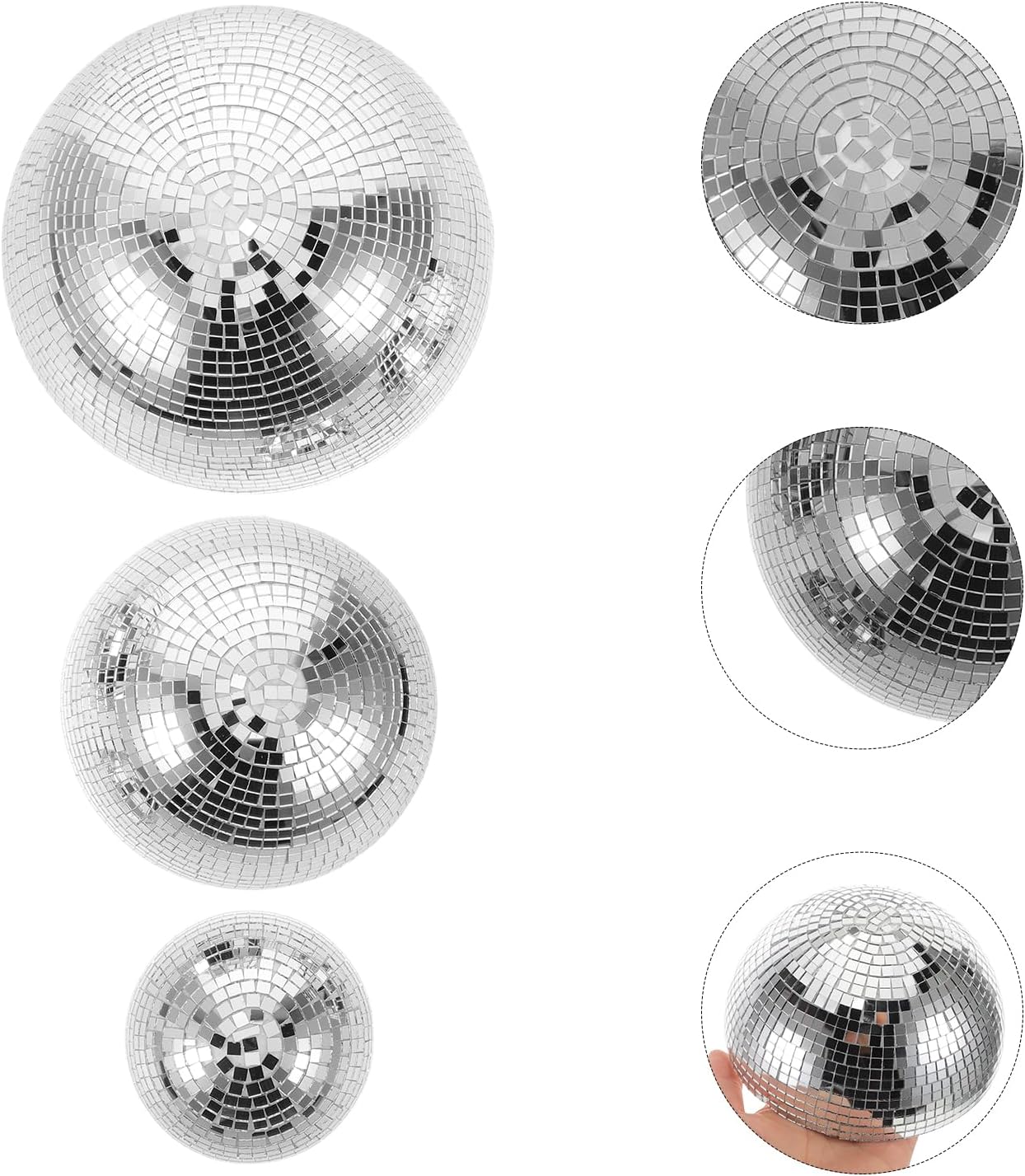 LUOZZY 3pcs Mirror Disco Ball Glass Reflective Hemisphere with Adhesive for Wall Dance Party Wedding Home Decor Silver
