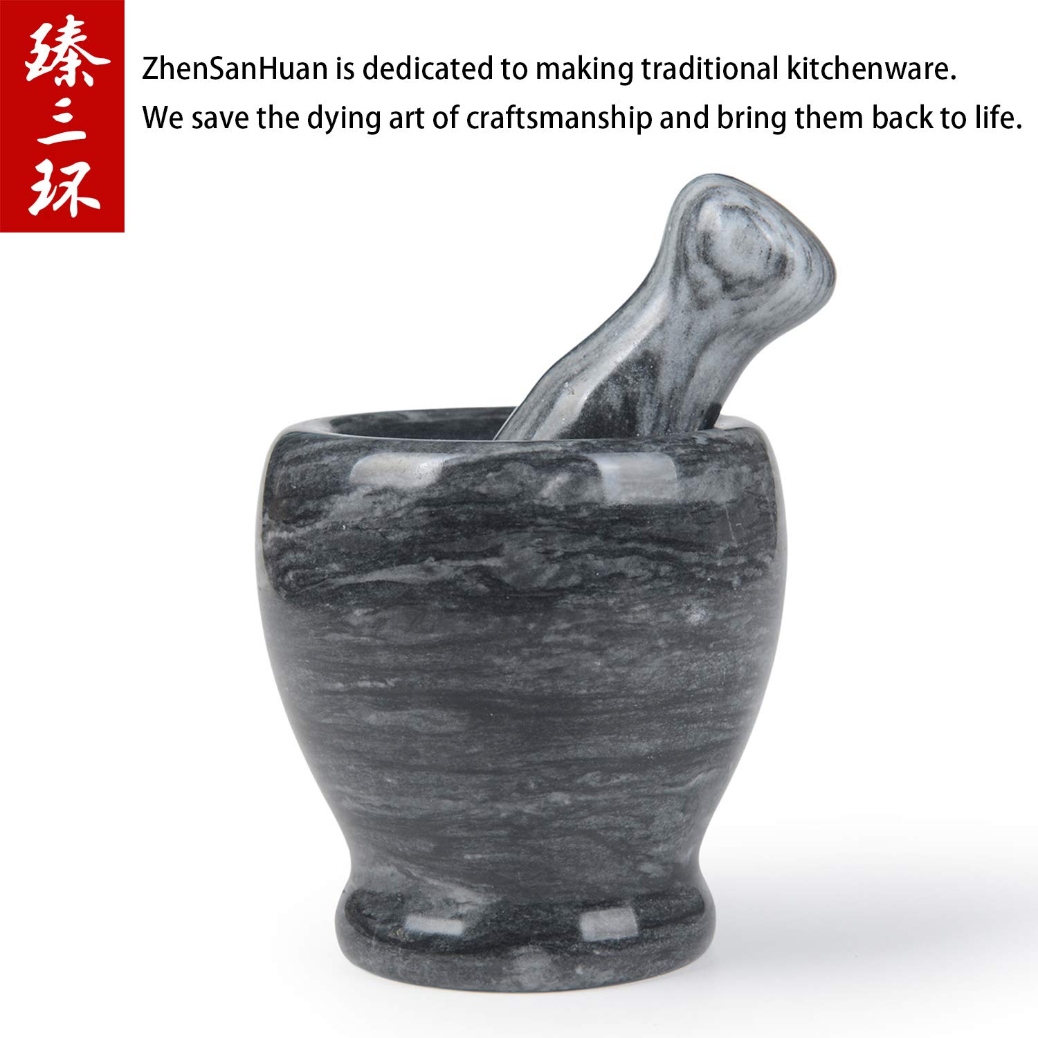 ZhenSanHuan Natural Granite Stone Mortar and Pestle Solid and Durable Crusher (Granite)